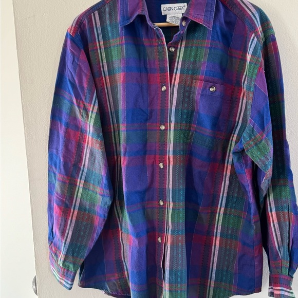Vintage Cabin Creek Plaid Button Up Shirt Purple Green 100% Cotton Size XL - Picture 4 of 9